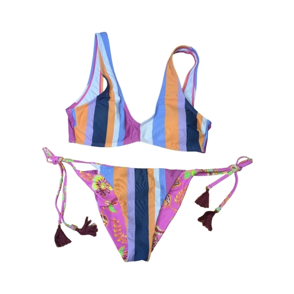 Reversible Festival Vibes Striped Floral Bikini Set Size S NWOT - Picture 3 of 10